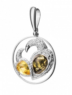 Кулон из серебра с натуральным янтарём двух цветов «Лирика», 801703098
