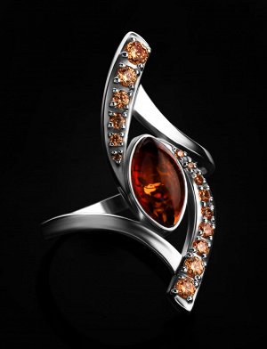 Изысканное кольцо из серебра и натурального коньячного янтаря «Ренессанс»