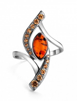Изысканное кольцо из серебра и натурального коньячного янтаря «Ренессанс»