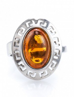 Элегантное кольцо «Эллада» из серебра с натуральным янтарём коньячного цвета, 606310272