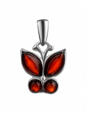 Небольшой кулон в виде бабочки из серебра и вишнёвого янтаря «Апрель», 911904528
