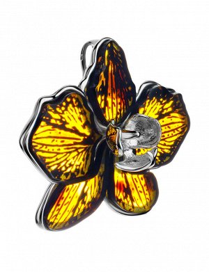 Красивый кулон «Орхидея» из серебра и натурального янтаря, 901704296