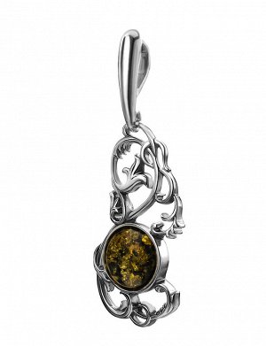 Ажурный серебряный кулон с зелёным янтарём «Кордова», 701711063
