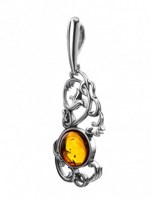 Изящный серебряный кулон, украшенный янтарём золотисто-коньячного цвета «Кордова», 701711059