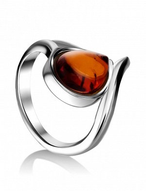 Серебряное кольцо с натуральным коньячным янтарем «Фиори»