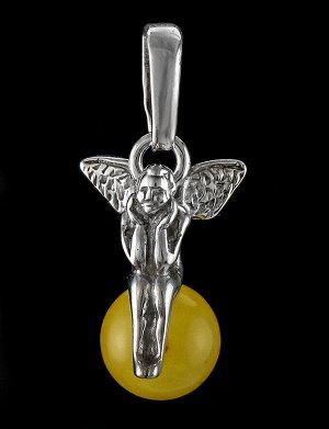 Маленькая подвеска из серебра и натурального медового янтаря «Ангелок на шаре», 601711303