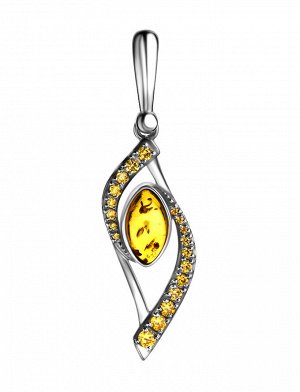 Изысканный кулон из серебра, украшенный лимонным янтарём и фианитами «Ренессанс», 801707034