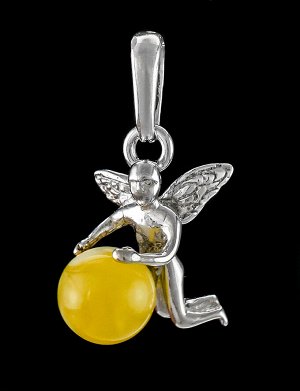Нежный кулон из серебра с натуральным янтарём медового цвета «Ангелок», 601711304