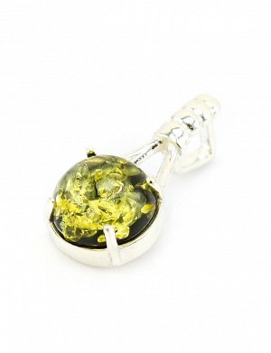 Стильный небольшой кулон из натурального зеленого янтаря в серебре «Шанхай», 501708084
