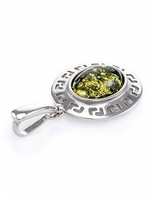 Элегантный кулон «Эллада» из серебра и натурального янтаря зелёного цвета, 601708149