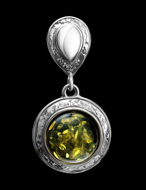 Элегантный кулон из серебра, украшенный зелёным янтарём «Ампир», 801710401