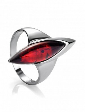 Изящное серебряное кольцо со вставкой из натурального вишнёвого янтаря «Гауди», 606306154