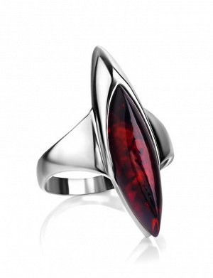 Изящное серебряное кольцо со вставкой из натурального вишнёвого янтаря «Гауди»