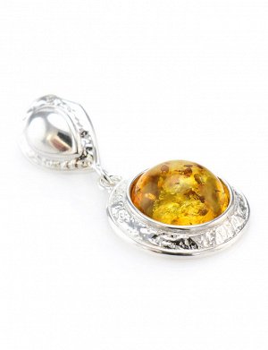 Круглый серебряный кулон с вставкой из натурального лимонного янтаря «Ампир», 501711251
