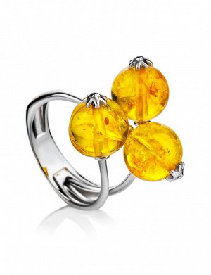 Яркое оригинальное кольцо из серебра с искрящимся лимонным янтарём «Ганимед», 606312227