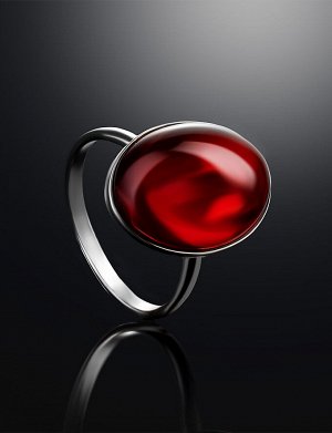 Кольцо «Годжи» из серебра и натурального янтаря вишнёвого цвета, 906306210