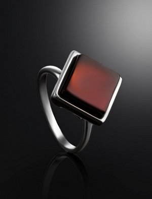 Стильное геометрическое кольцо из серебра и натурального вишнёвого янтаря «Овация», 906306246