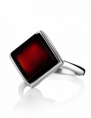 Стильное геометрическое кольцо из серебра и натурального вишнёвого янтаря «Овация», 906306246