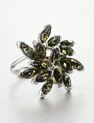 Роскошное кольцо из натурального янтаря в серебре «Комета»