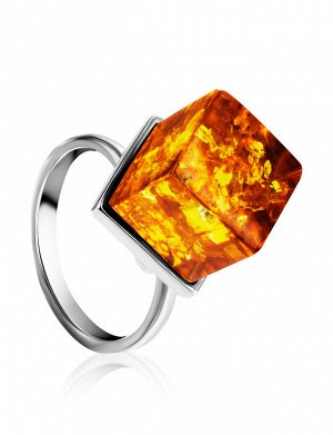 Необычное серебряное кольцо, украшенное лимонным янтарём «Рафинад», 906306026