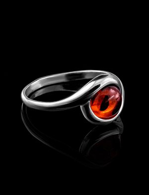 Нежное кольцо из серебра и натурального коньячного янтаря «Ягодка», 706307162