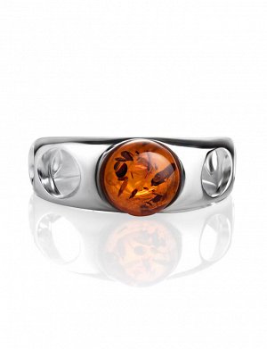 Эффектное неширокое кольцо с янтарём коньячного цвета «Энигма», 906305396