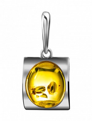 Серебряный кулон «Эллипс» со вставкой лимонного янтаря, 501712372