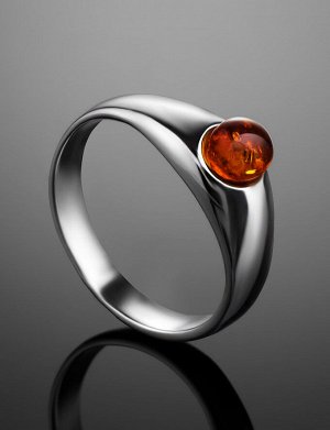 Нежное кольцо из серебра и натурального янтаря коньячного цвета «Капри», 906305551