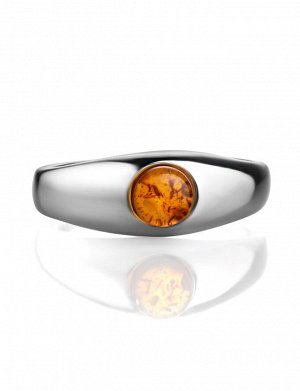 Нежное кольцо из серебра и натурального янтаря коньячного цвета «Капри»