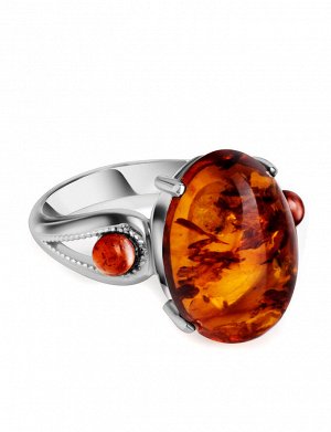 Серебряное кольцо с натуральным искрящимся коньячным янтарем «Стамбул»