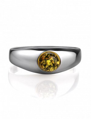 Тонкое серебряное кольцо с небольшой вставкой из зелёного янтаря «Капри»