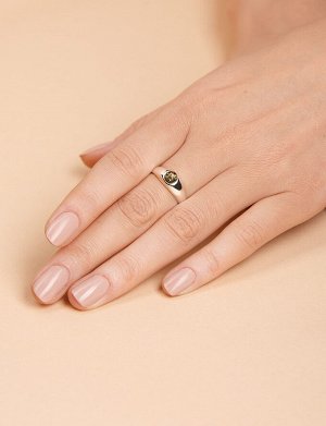 Тонкое серебряное кольцо с небольшой вставкой из зелёного янтаря «Капри», 906305552