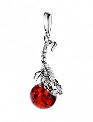 Кулон из серебра и натурального янтаря вишнёвого цвета «Скорпион», 801708110