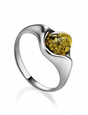 Кольцо «Суламита» из серебра с натуральным зелёным янтарём, 906305351