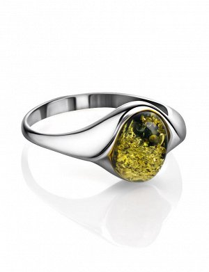 Кольцо «Суламита» из серебра с натуральным зелёным янтарём, 906305351