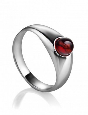 Лаконичное серебряное кольцо с натуральным вишнёвым янтарём «Капри»