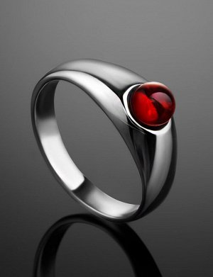 Лаконичное серебряное кольцо с натуральным вишнёвым янтарём «Капри», 906305550