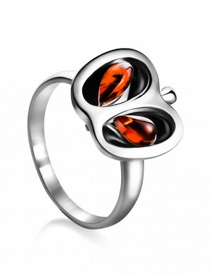 Необычное кольцо «Конфитюр» из серебра и натурального янтаря
