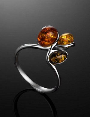 Яркое кольцо со вставками из натурального балтийского янтаря разных цветов «Флора»