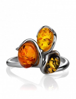 Яркое кольцо со вставками из натурального балтийского янтаря разных цветов «Флора»