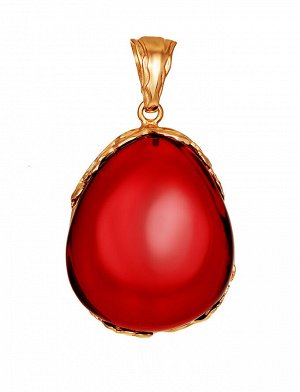 Эффектная позолоченная подвеска с натуральным янтарём красного цвета «Версаль», 910207732