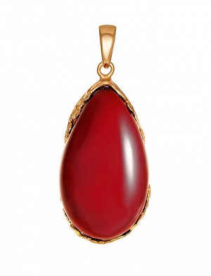 Роскошный объёмный кулон из ярко-красного янтаря в позолоченном серебре «Версаль», 910207734