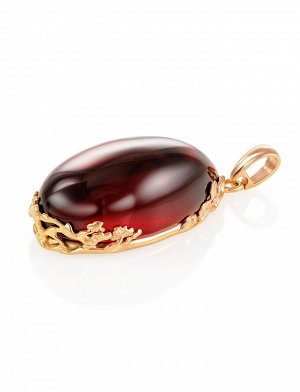 Роскошный объёмный кулон из ярко-красного янтаря в позолоченном серебре «Версаль», 910207734