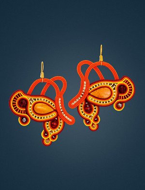 Крупные плетеные серьги с вставками из натурального медово-золотистого янтаря «Индия», 508304475