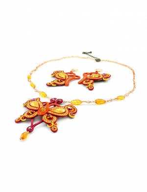 Крупные плетеные серьги с вставками из натурального медово-золотистого янтаря «Индия», 508304475