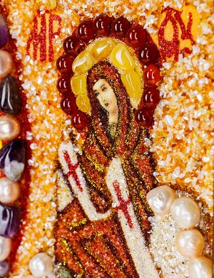 Большая икона «Святой Николай Чудотворец» из янтаря и самоцветов, 706908214
