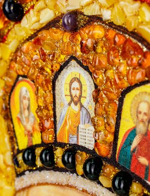 Икона «Святой Николай Чудотворец» из натурального янтаря и самоцветов, 706908231