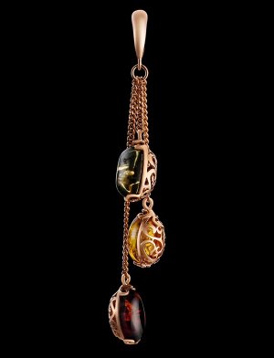 Удлинённая подвеска с янтарём трёх ярких оттенков «Касабланка»