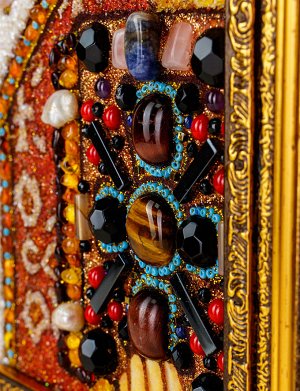 Икона из янтаря с перламутром, жемчугом и самоцветами «Святой Николай Чудотворец», 706908204