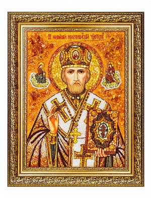 Икона «Святой Николай Чудотворец Мирликийский» из янтаря, 706908199